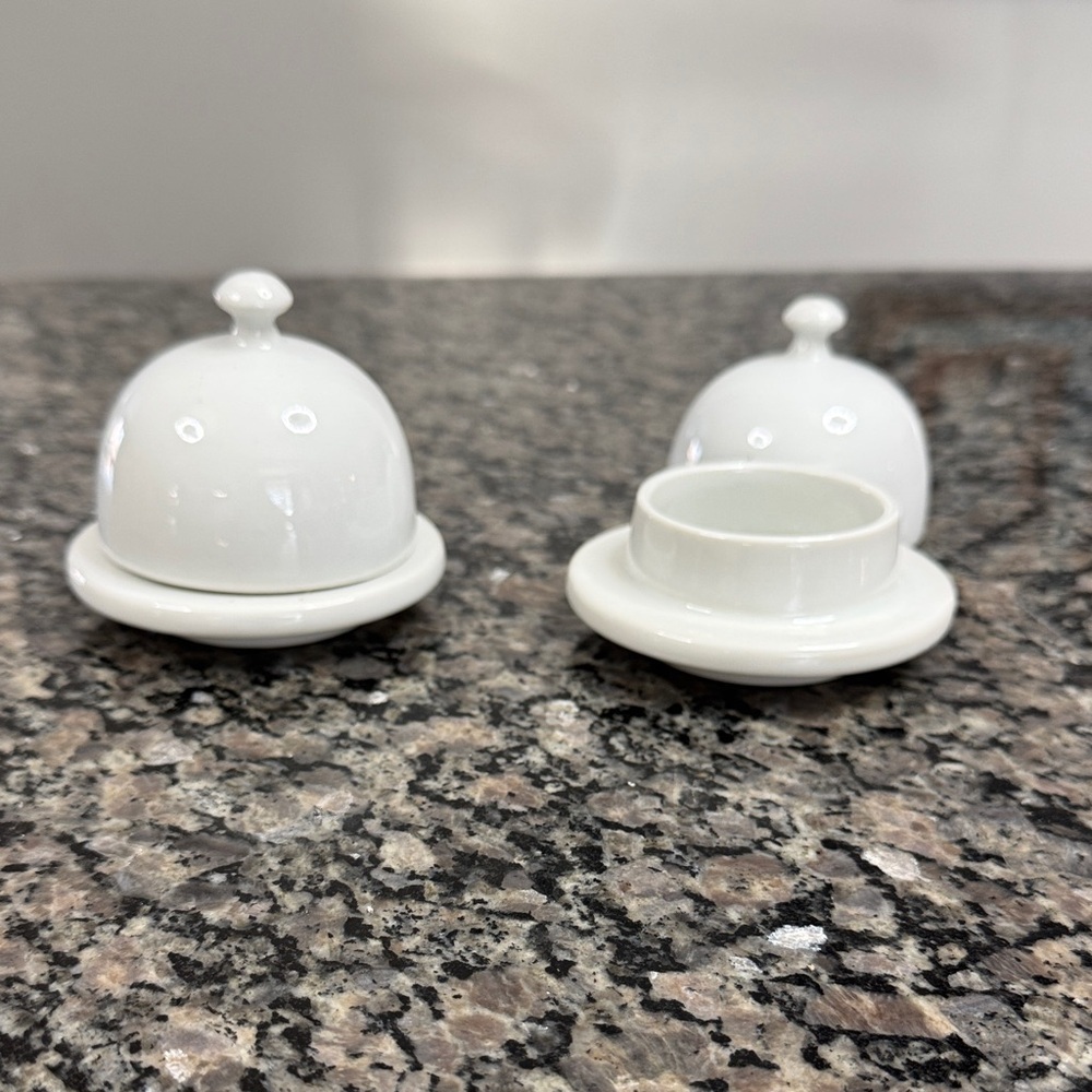 White Ceramic individual Butter Dish Set of 2